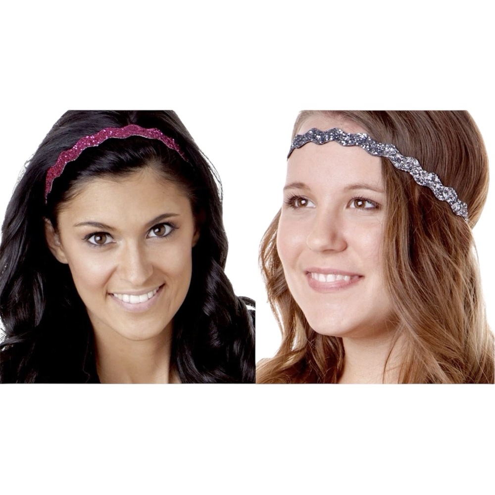 Hipsy Adjustable Headbands Wave Bling Glitter Non Slip Womens Teens Girls 2 Pack
